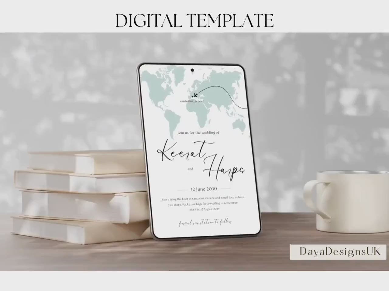 Destination Wedding Save the Date Digital Template Invitation – 2 Insert Sikh or Hindu Wedding | Sage Minimalist Aesthetic | Edit in Canva