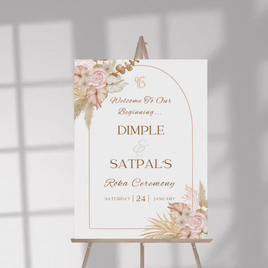 Floral Roka Chunni Welcome Sign Template | Editable Canva Digital Download | A2 Size | Matching Invitation Set | Printable Engagement Sign