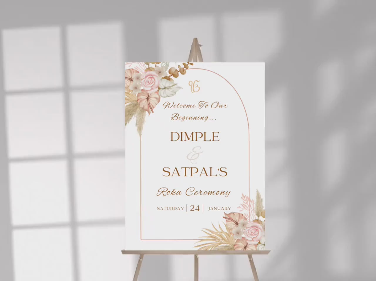Floral Roka Chunni Welcome Sign Template | Editable Canva Digital Download | A2 Size | Matching Invitation Set | Printable Engagement Sign