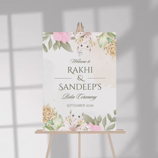 Floral Roka Chunni Welcome Sign Template | Editable Canva Digital Download | A2 Size | Matching Invitation Set | Printable Engagement Sign