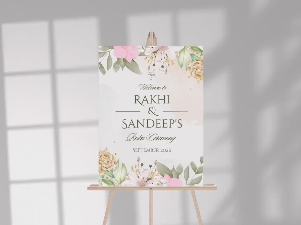 Floral Roka Chunni Welcome Sign Template | Editable Canva Digital Download | A2 Size | Matching Invitation Set | Printable Engagement Sign